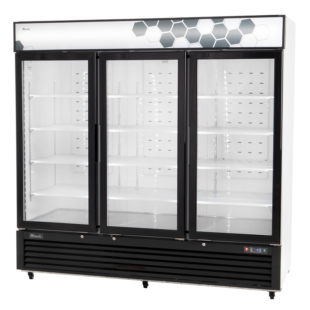 Migali C-72FM-HC 82" Three Section Display Freezer w/ Swing Doors - Bottom Mount Compressor, White, 115/208-230v/1ph