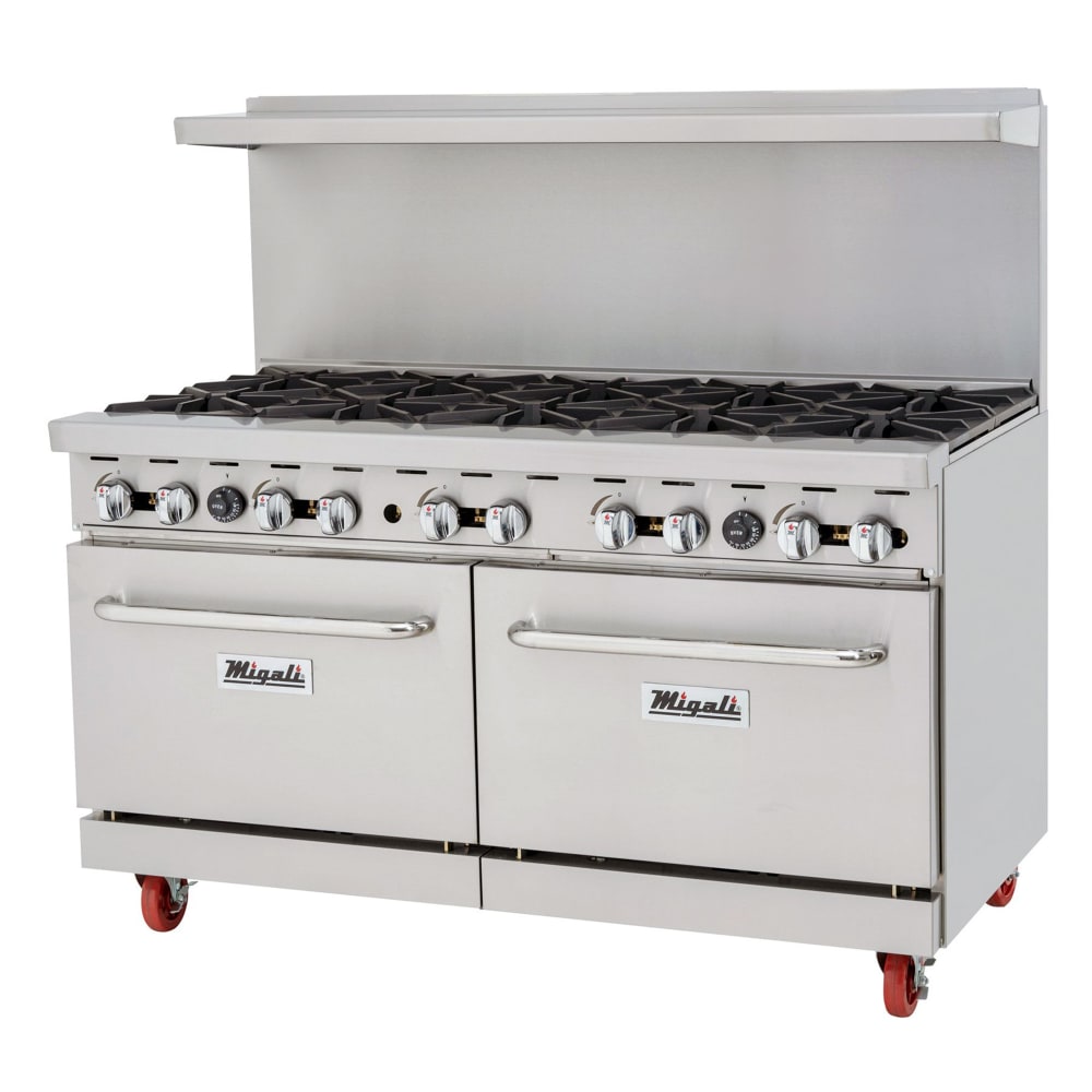 Migali C-RO10B-NG 60" 10 Burner Gas Range w/ (2) Standard Ovens, Natural Gas