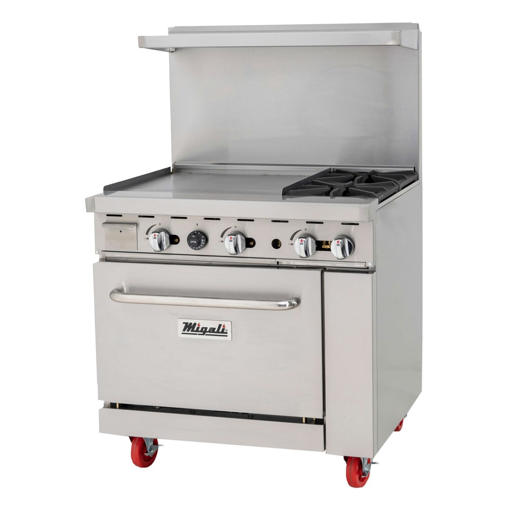 Migali C-RO2B-24GL-LP 36" 2 Burner Gas Range w/ Griddle & Standard Oven, Liquid Propane