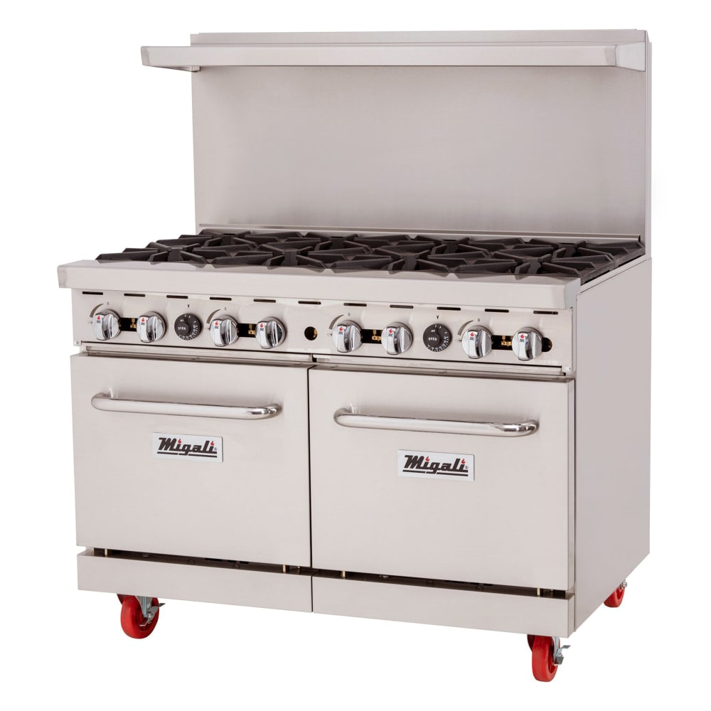 Migali C-RO8B-LP 48" 8 Burner Gas Range w/ (2) Standard Ovens, Liquid Propane