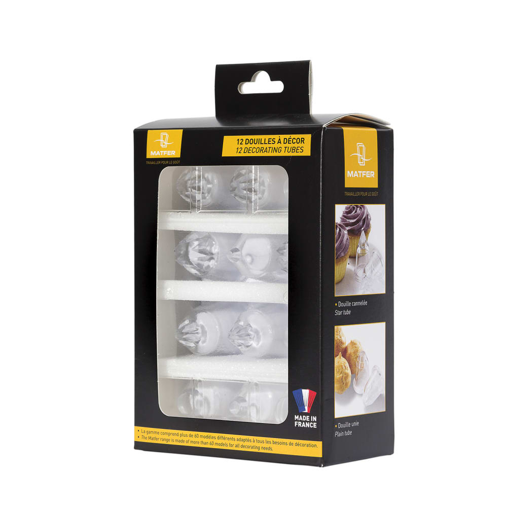 Matfer Bourgeat 166004 12 Piece Decorating Tube Tip Set, Polycarbonate, Transparent