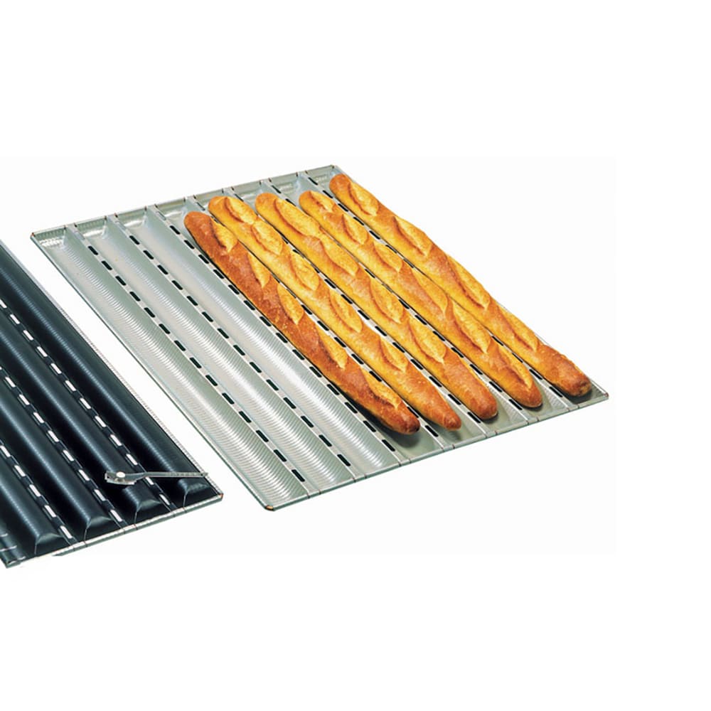 Matfer Bourgeat 311121 French Bread Pan, Non-Stick, Makes (6) 25 1/2 x 17" Loaves, Non-Stick, Aluminum/Black Anodized