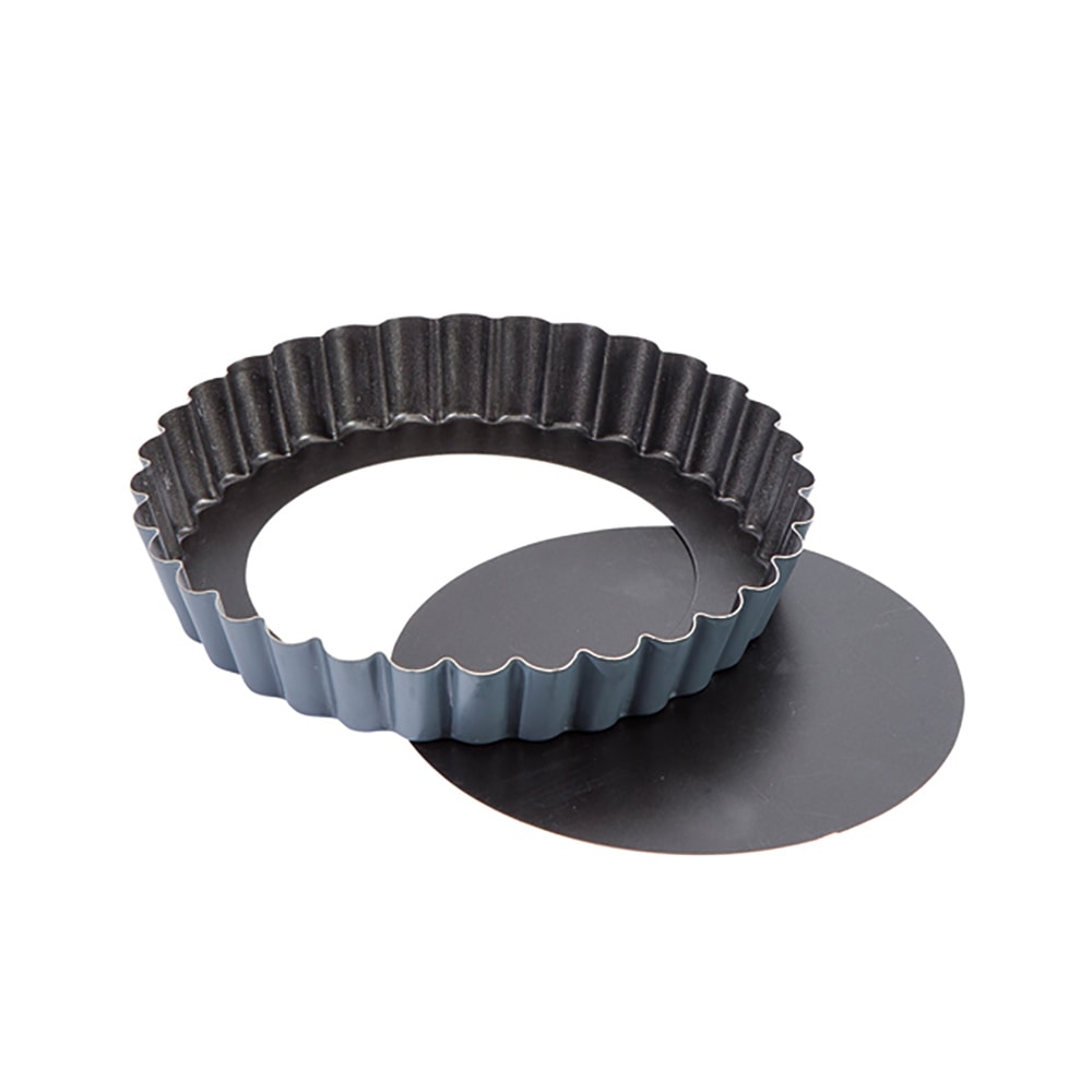 Matfer Bourgeat 331684 Exopan® 9 7/8" Round Fluted Tartlet Mold w/ Removable Bottom - Non-Stick, Steel