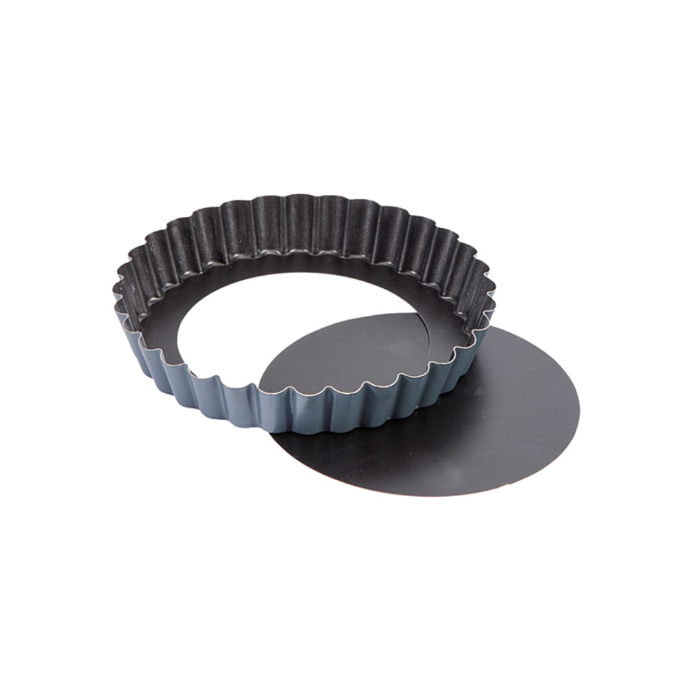 Matfer Bourgeat 331812 Exopan® 5 1/2" Round Fluted Sponge Cake Mold - 7/8"H, Removable Bottom, Non-Stick, Stainless Steel