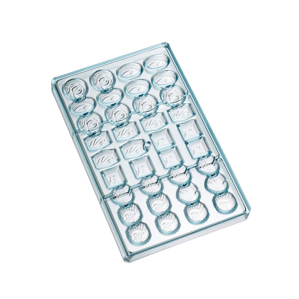 Matfer Bourgeat 380104 Various Shape Chocolate Mold w/ 36 Sections - Polycarbonate, Transparent