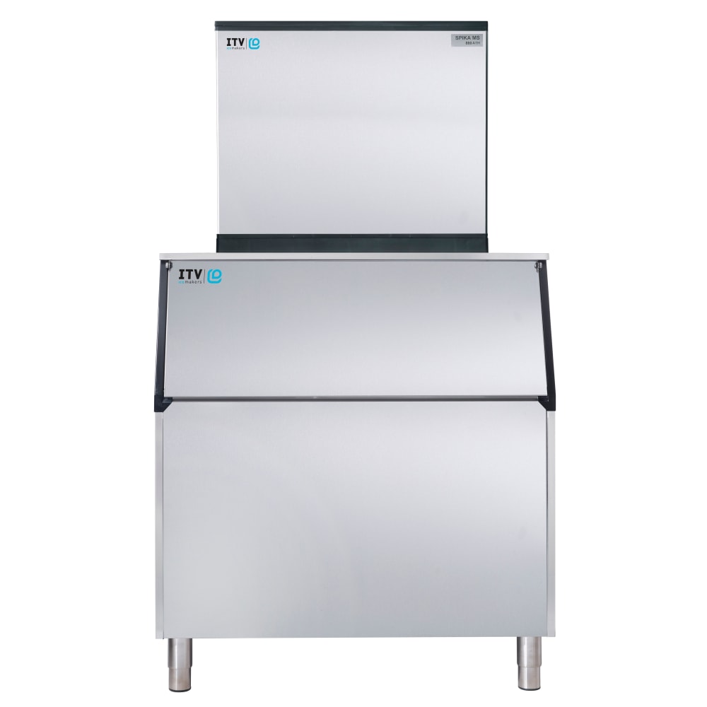 ITV Ice Makers 970 lb Spika Full/Half Cube Ice Machine w/ Bin - 750 lb Storage, Air Cooled, 208-230v (SPIKA MS 1000/S-750)