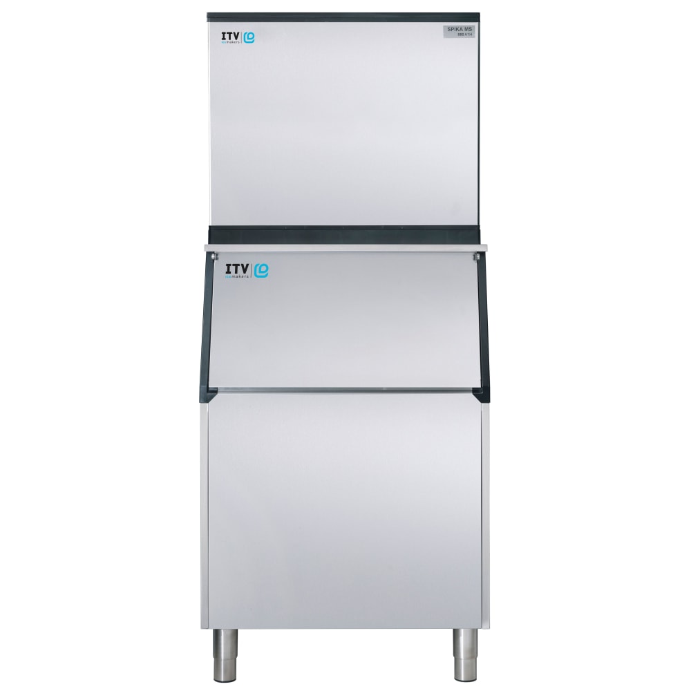 ITV Ice Makers 974 lb Spika Full/Half Cube Ice Machine w/ Bin - 507 lb Storage, Water Cooled, 208-230v (SPIKA MS 1000/S-500)