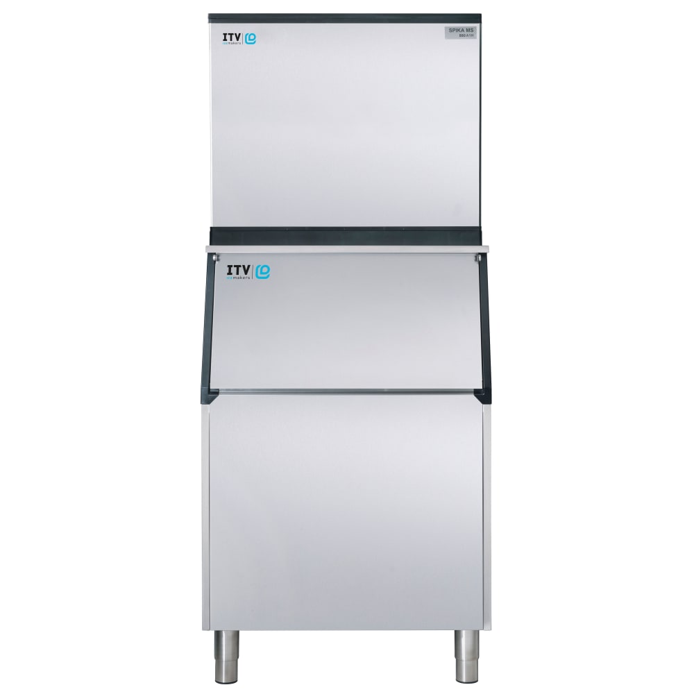 ITV Ice Makers 974 lb Spika Full/Half Cube Ice Machine w/ Bin - 507 lb Storage, Water Cooled, 208-230v (SPIKA MS 1000/S-500)
