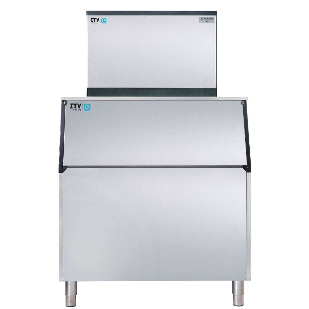 ITV Ice Makers 480 lb Spika Full/Half Cube Ice Machine w/ Bin - 750 lb Storage, Water Cooled, 115v (SPIKA MS 500/S-750)