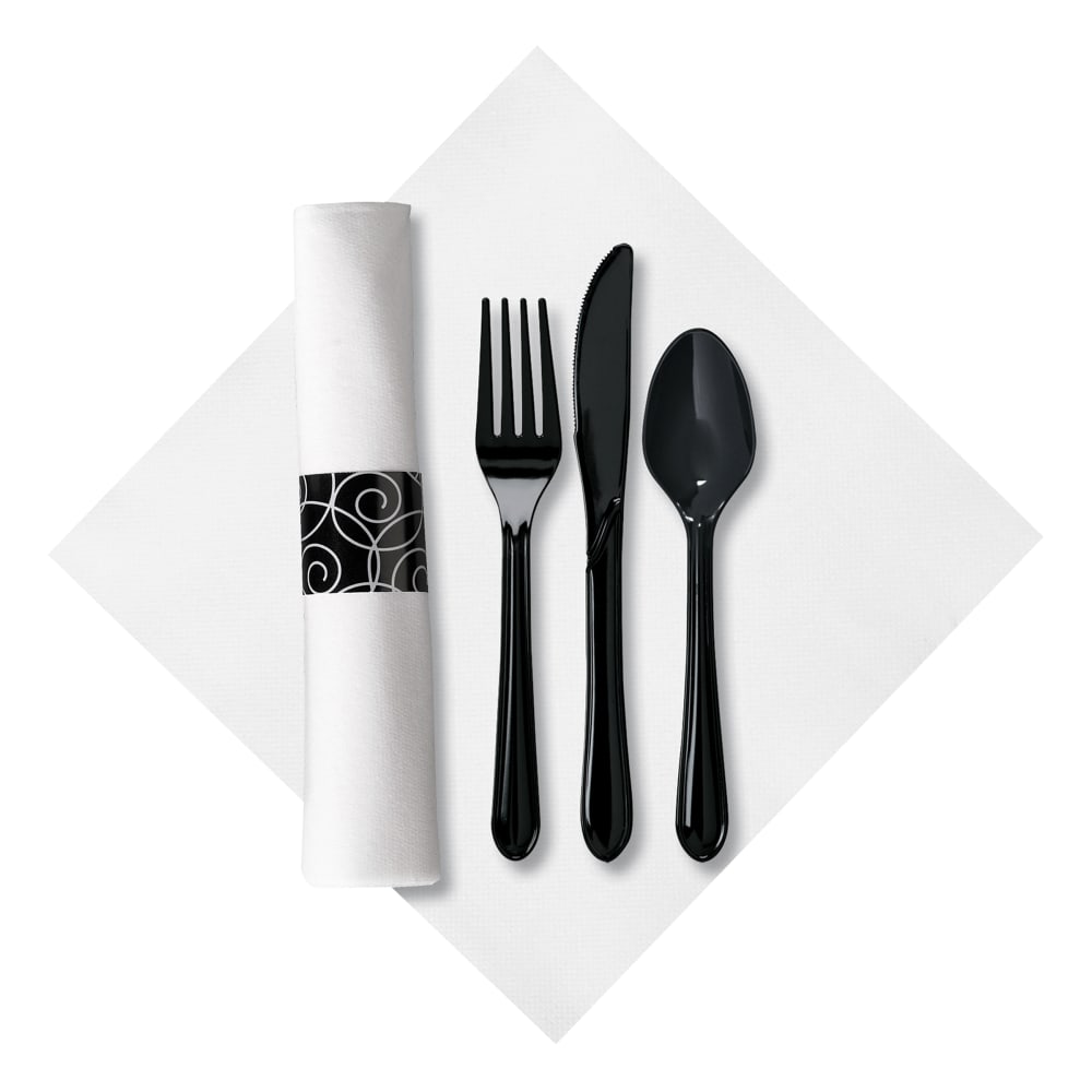 Hoffmaster CaterWrap® Linen-Like® Heavy Weight Disposable Cutlery Set - Plastic, Black (119971)