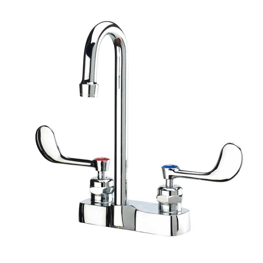 Krowne 14-546L Deck Mount Faucet w/ 3 3/4" Rigid Gooseneck Spout & Wrist Blade Handles