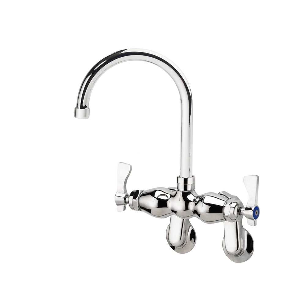 Krowne 15-601L Splash Mount Faucet w/ 6" Gooseneck Spout & Lever Handles - Adjustable Centers, Chrome Plated