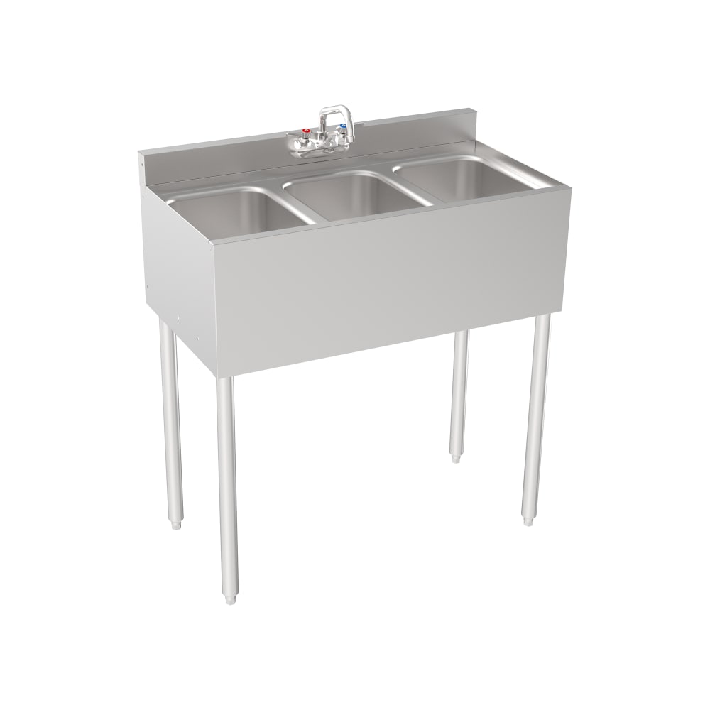 Krowne 18-33 36" Silver Series 3 Compartment Sink w/ 10"L x 14"W Bowls, 7" Deep