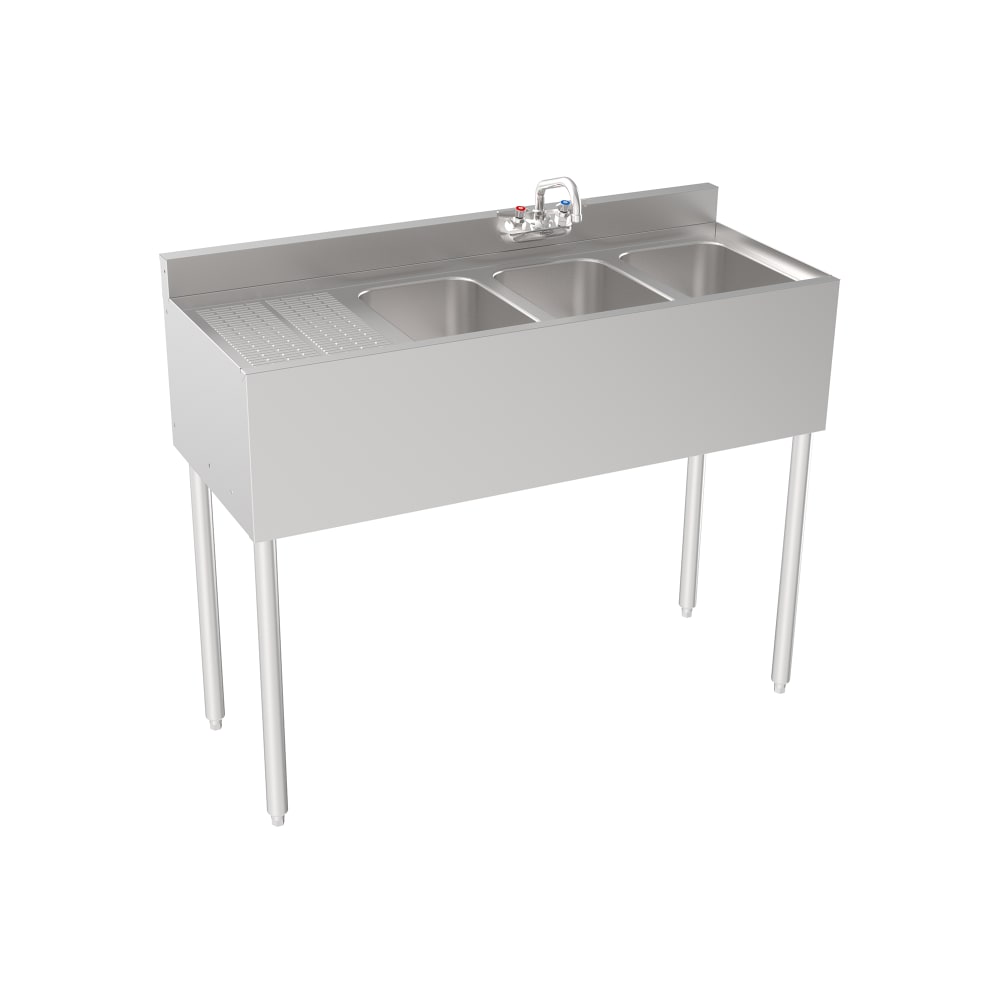 Krowne 18-43R 48" Silver Series 3 Compartment Sink w/ 10"L x 14"W Bowls, 7" Deep