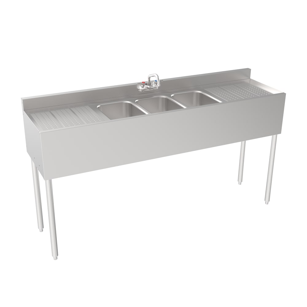 Krowne 18-63C 72" Silver Series 3 Compartment Sink w/ 10"L x 14"W Bowls, 7" Deep