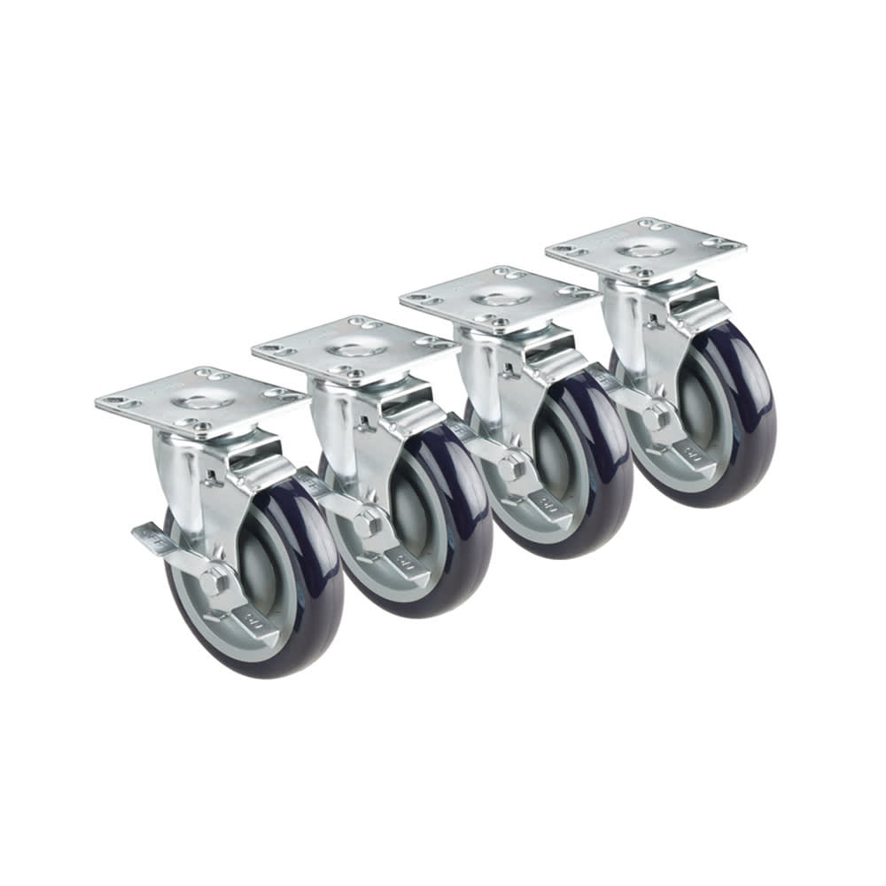 Krowne 28-115S 4 Piece Universal Plate Caster Set w/ 4" Wheels, 3 1/2" x 3 1/2"