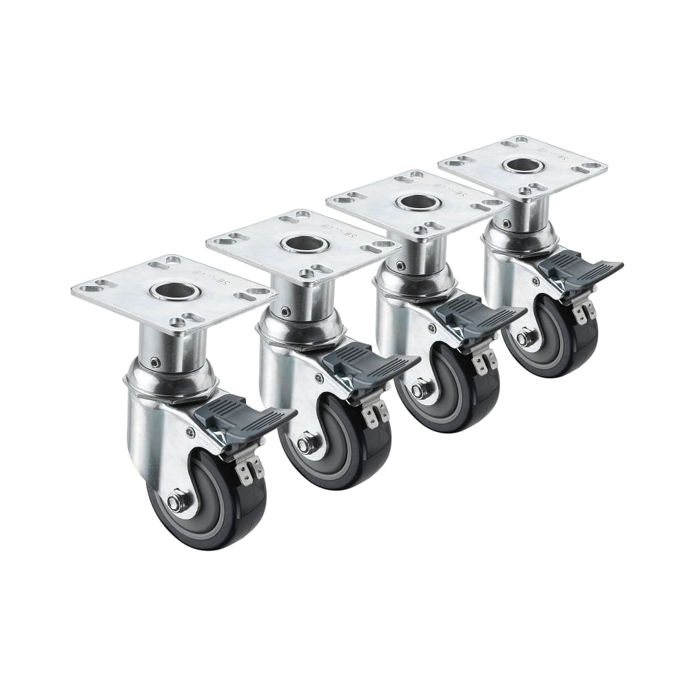 Krowne 28-135S 4 Piece Universal Plate Caster Set w/ 3" Wheels, 3 1/2" x 3 1/2"