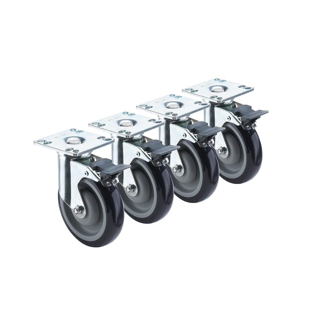 Krowne 28-260S 4 Piece Universal Plate Caster Set w/ 5" Wheels, 3 1/2" x 3 1/2"