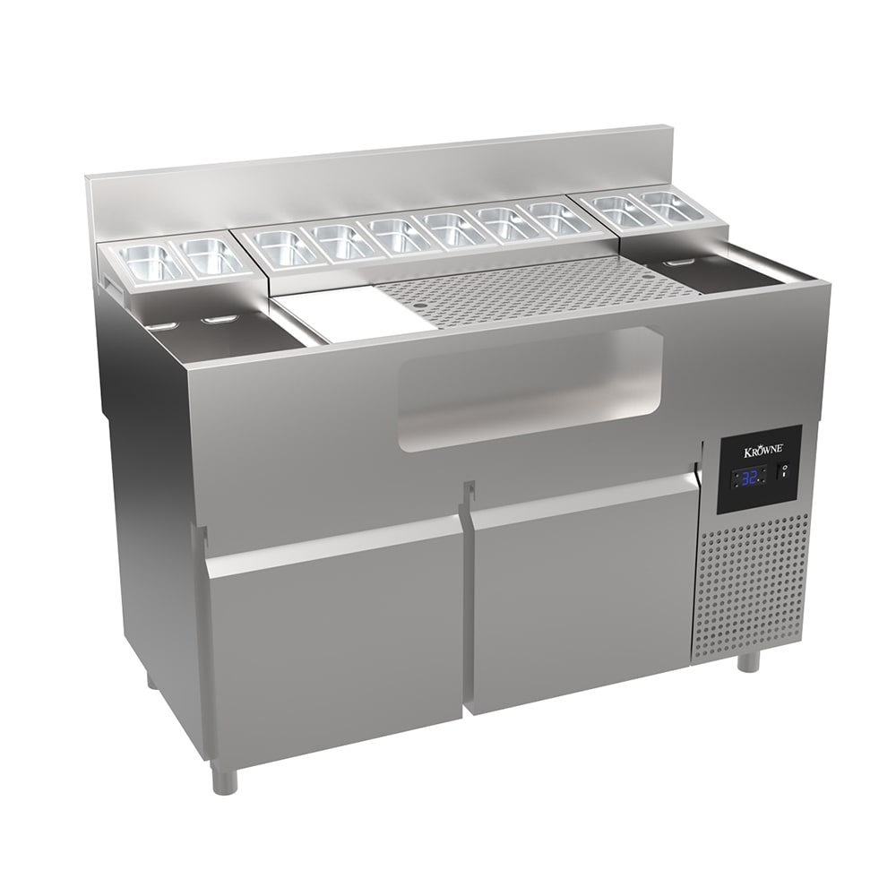 Krowne AL24-LAB48-R 48" Alchemy Series Mise-En-Place Cocktail Station w/ (2) 31 lb Ice Bins, Stainless Steel