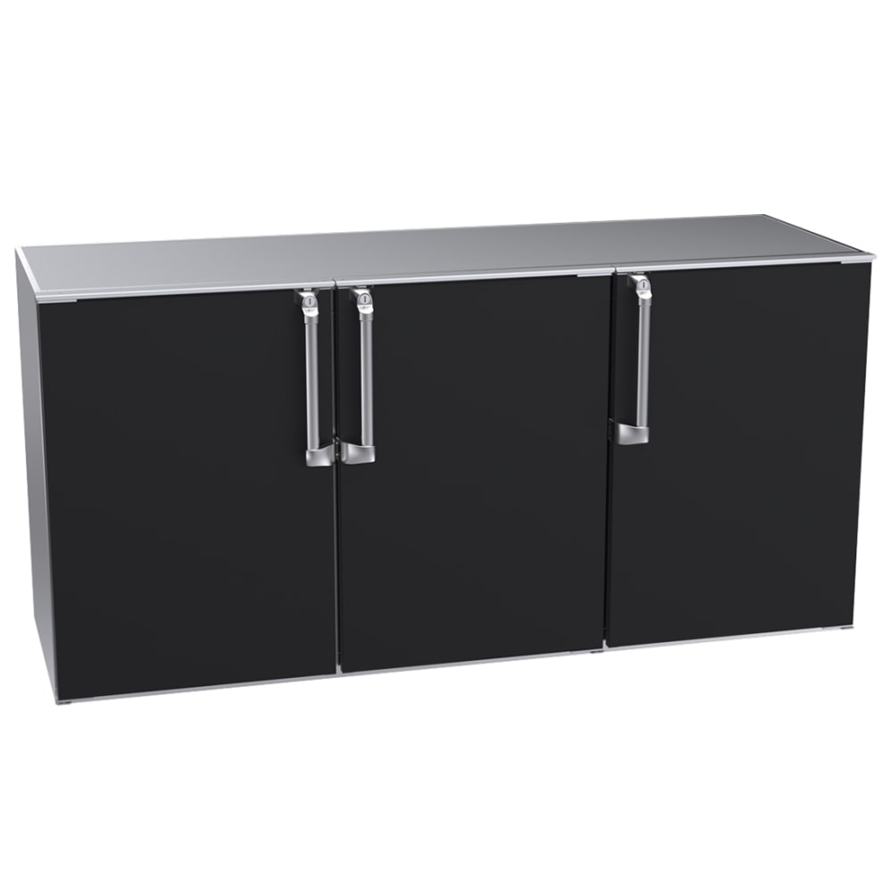Krowne BR72R-BNS 72" Bar Refrigerator - 3 Swinging Solid Doors, Black, 115v
