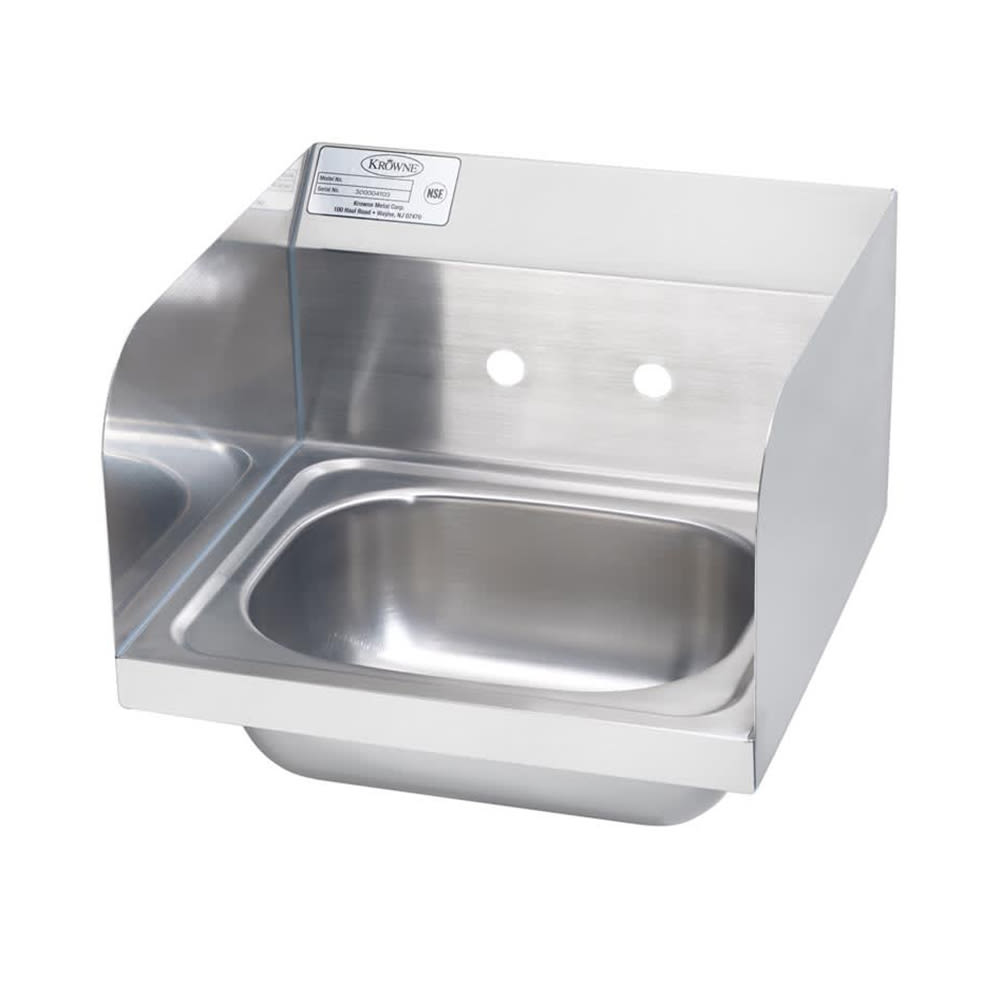 Krowne HS-26-LF Wall Mount Commercial Hand Sink w/ 14"L x 10"W x 6"D Bowl, Side Splashes