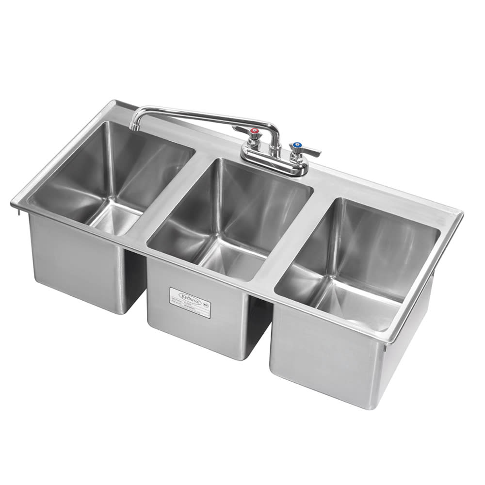 Krowne HS-3819 Drop-In Commercial Hand Sink w/ (3) 10"L x 14"W x 10"D Bowls, Gooseneck Faucet
