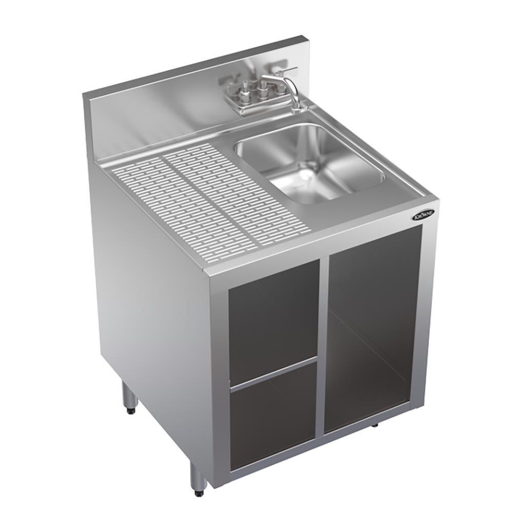Krowne KR24-24SC Under Bar Glass Storage Unit - Drainboard Top w/ Sink, 6 1/2" Back Splash, 24" x 24"