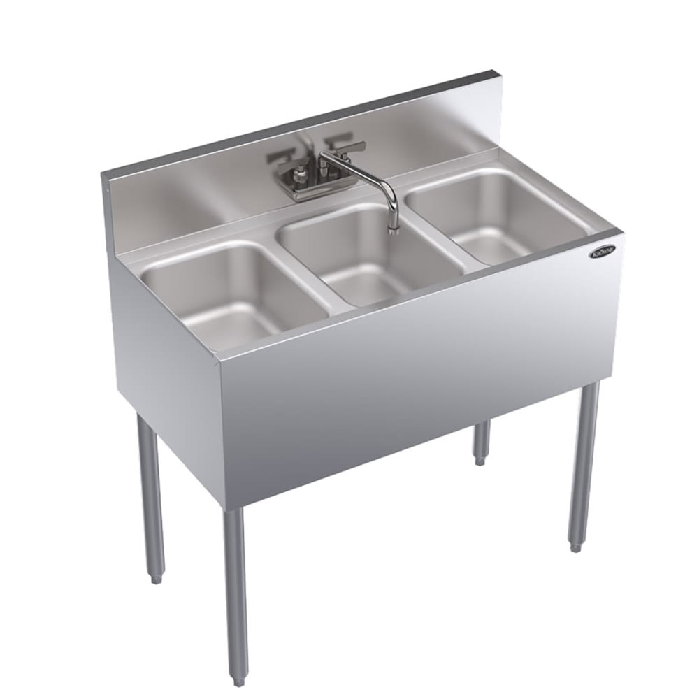 Krowne KR19-33C 36" 3 Compartment Sink w/ 10"W x 14"L Bowl, 10" Deep