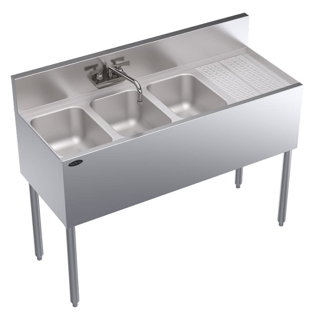 Krowne KR19-43L 48" 3 Compartment Sink w/ 10"W x 14"L Bowl, 10" Deep