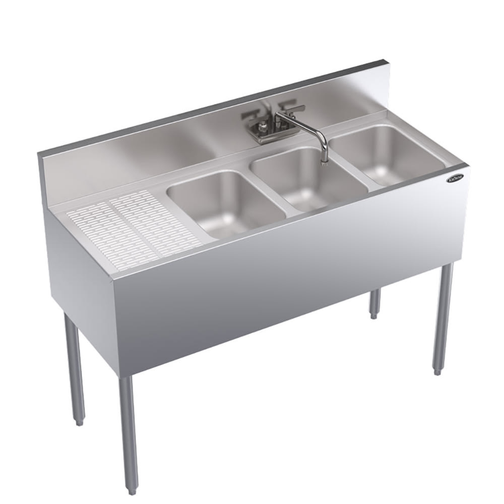 Krowne KR19-43R 48" 3 Compartment Sink w/ 10"W x 14"L Bowl, 10" Deep