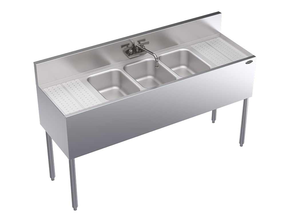 Krowne KR19-53C 60" 3 Compartment Sink w/ 10"W x 14"L Bowl, 10" Deep