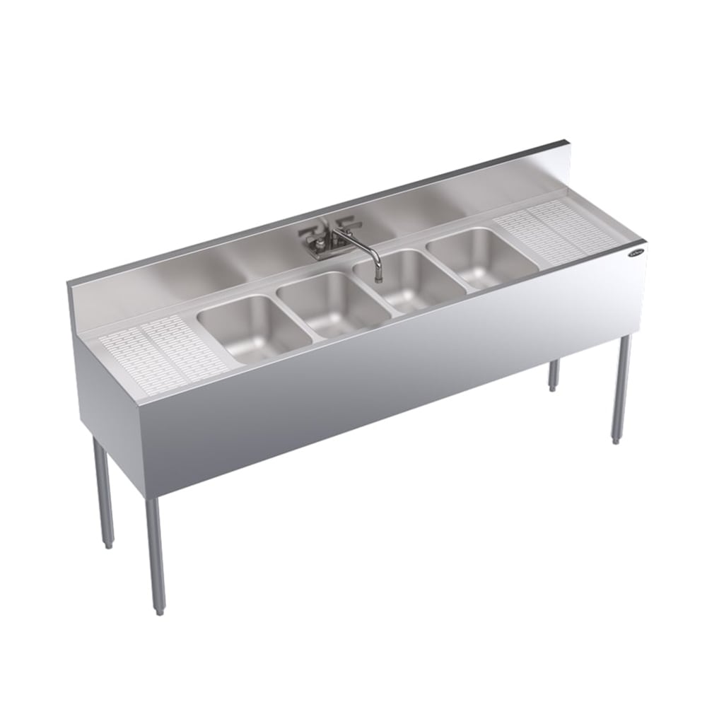 Krowne KR19-64C 72" 4 Compartment Sink w/ 10"W x 14"L Bowl, 10" Deep