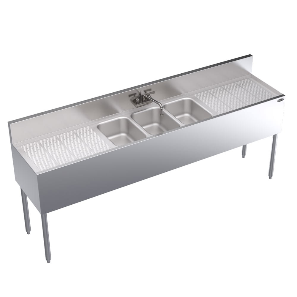 Krowne KR19-73C 84" 3 Compartment Sink w/ 10"W x 14"L Bowl, 10" Deep