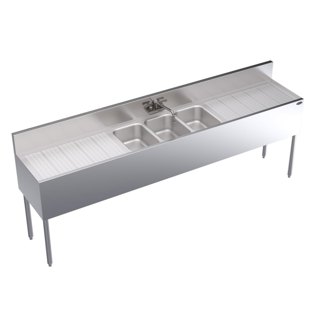 Krowne KR19-83C 96" 3 Compartment Sink w/ 10"W x 14"L Bowl, 10" Deep