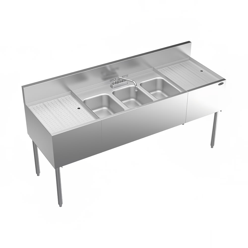 Krowne KR24-63C 72" 3 Compartment Sink w/ 10"L x 14"W Bowl, 10" Deep