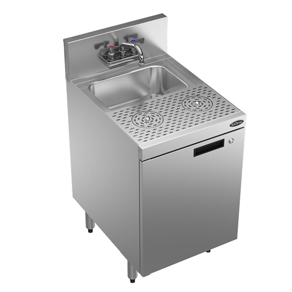 Krowne KR24-MD18-C Underbar Dump Sink w/ 10" x 14" x 7" Bowl - Cabinet Base & (2) Glass Rinsers, Stainless Steel