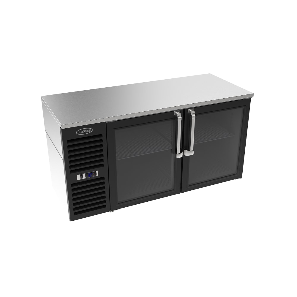 Krowne LS60L-GNS 60" Bar Refrigerator - 2 Swinging Glass Doors, Black, 115v