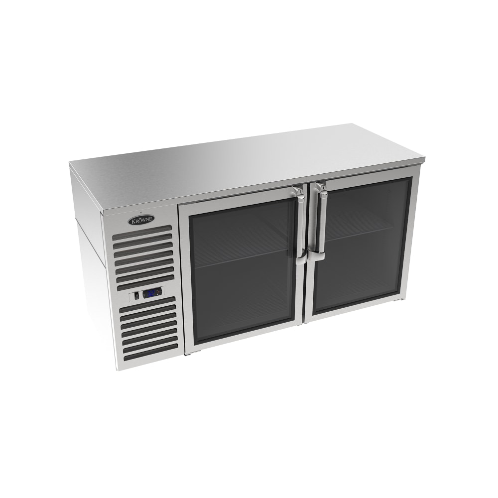 Krowne LS60R-KNS 60" Bar Refrigerator - 2 Swinging Glass Doors, Silver, 115v