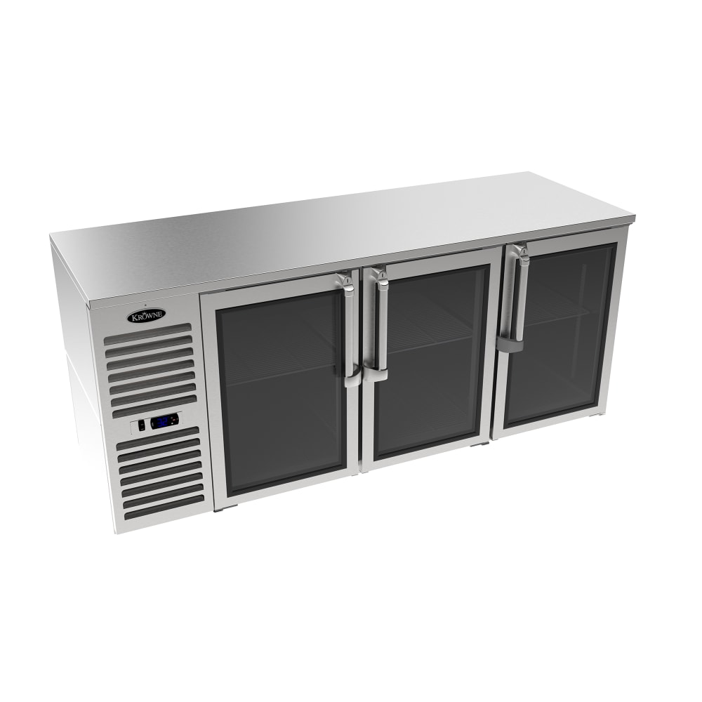 Krowne LS72R-KSS 72" Bar Refrigerator - 3 Swinging Glass Doors, Silver, 115v