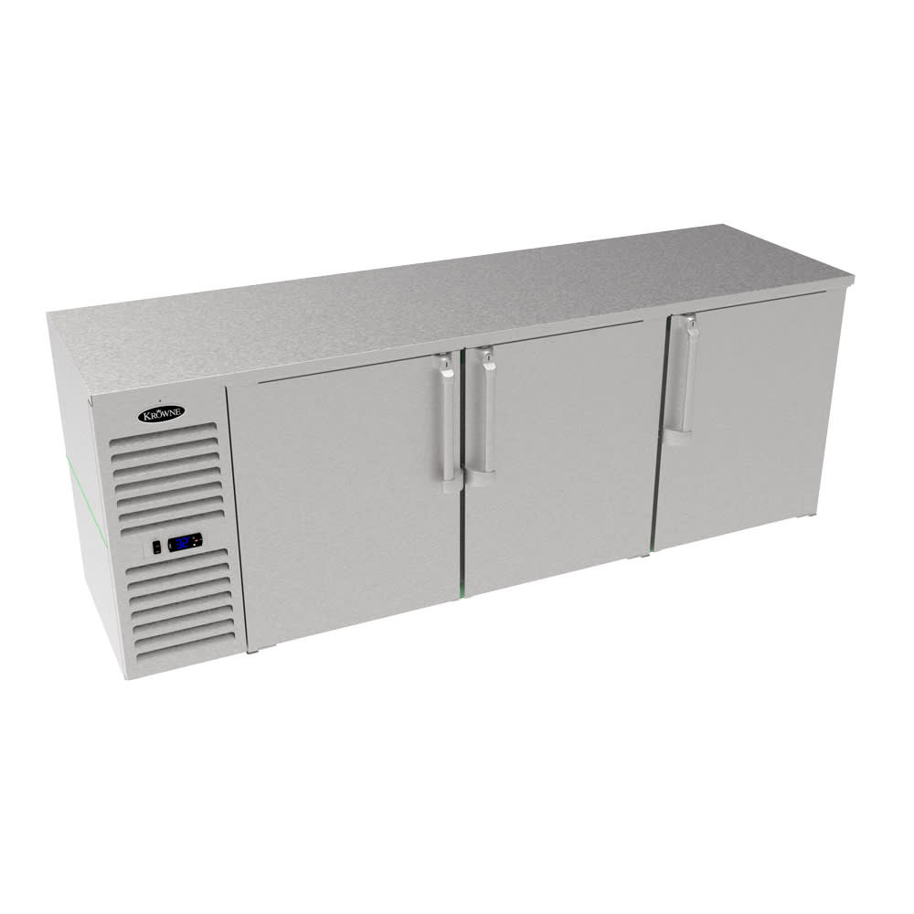 Krowne LS84L-SSS 84" Bar Refrigerator - 3 Swinging Solid Doors, Silver, 115v