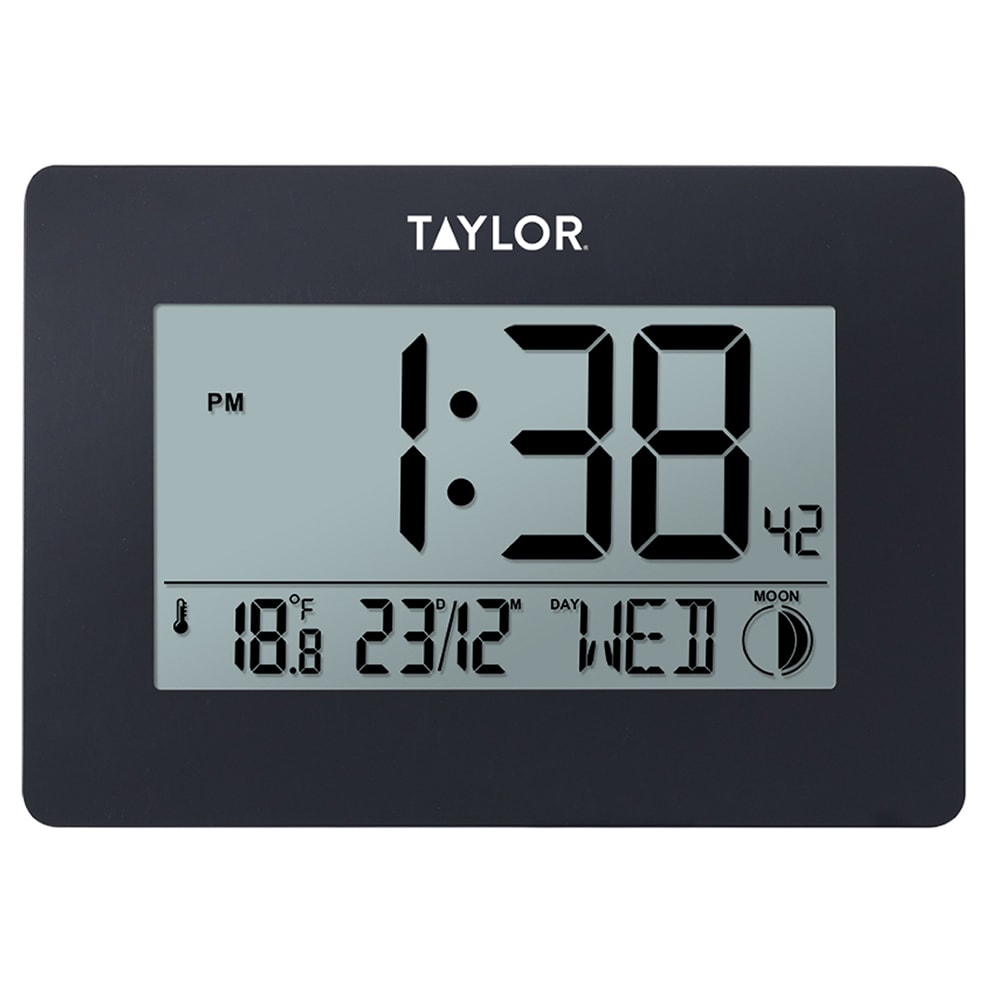 Taylor 5265191 Digital Indoor/Outdoor Clock w/ Thermometer, Calendar, Moon Phase