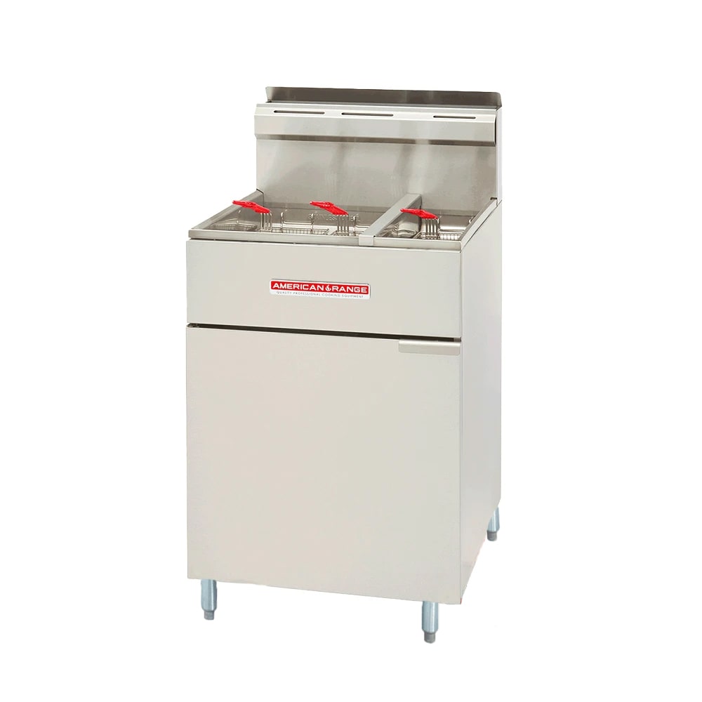 American Range AF-50/25 Gas Fryer - (1) 50 lb Vat & (1) 25 lb Vat, Floor Model, Liquid Propane
