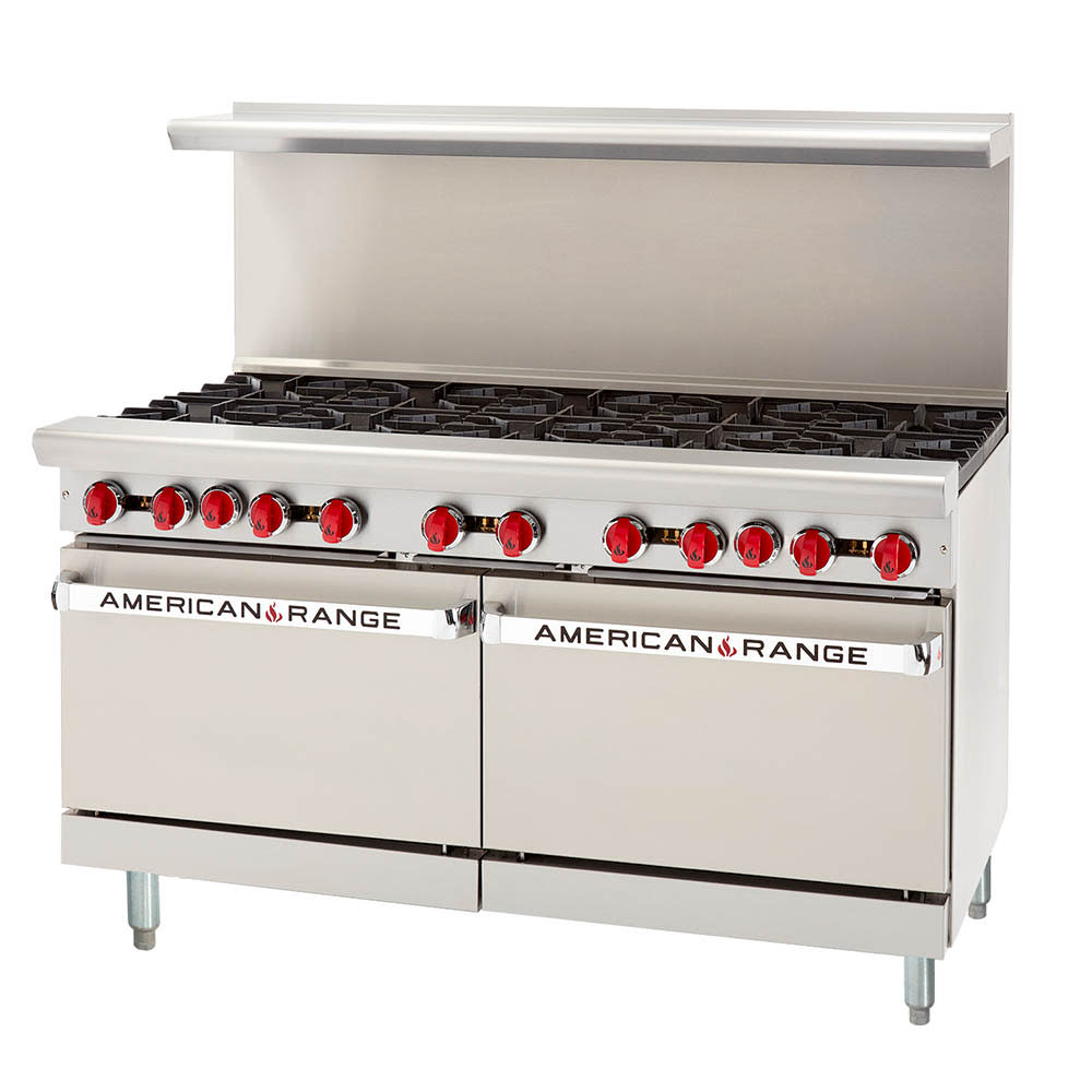 American Range AR-10 60" 10 Burner Gas Range w/ (2) Standard Ovens, Liquid Propane