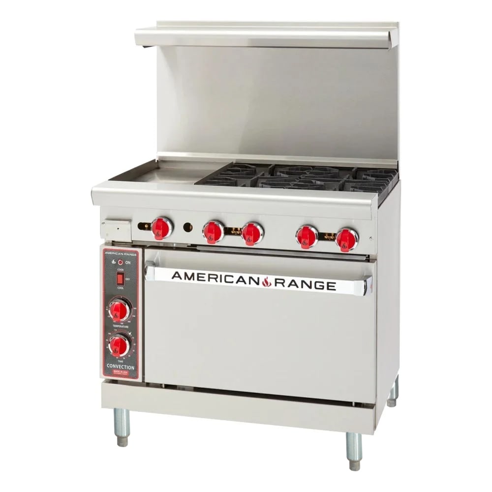 American Range AR-12G-4B-C 36" 4 Burner Gas Range w/ Griddle & Convection Oven, Liquid Propane