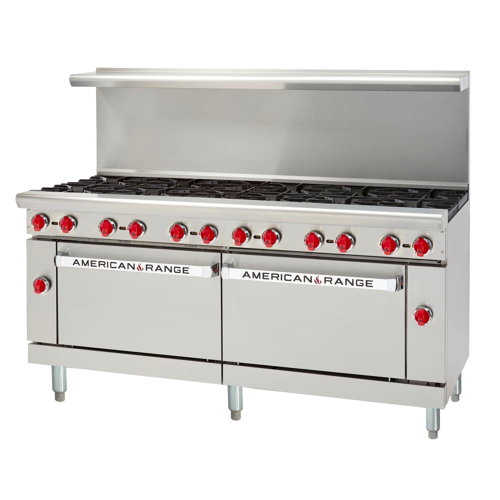American Range AR-12 72" 10 Burner Gas Range w/ (2) Standard Ovens, Liquid Propane