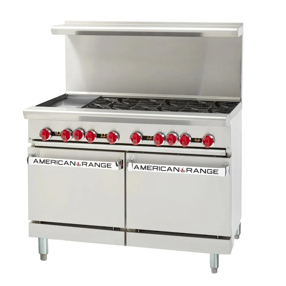 American Range AR-24G-4B 48" 4 Burner Gas Range w/ Griddle & (2) Space Saver Ovens, Natural Gas
