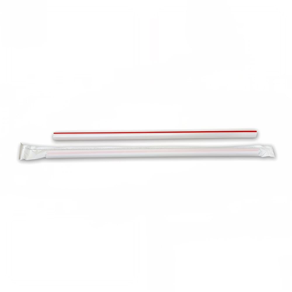 D&W Fine Pack 7 3/4" Wrapped Giant Straws - Polypropylene, White/Red Striped (WG23)