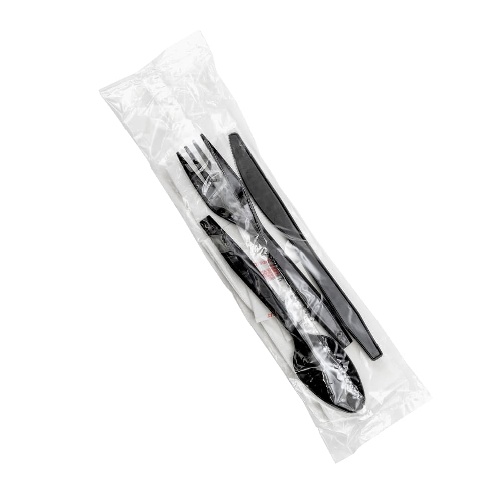 D&W Fine Pack Medium Weight Disposable Cutlery Set - Polypropylene, Black (P250E3PCSPKIT)