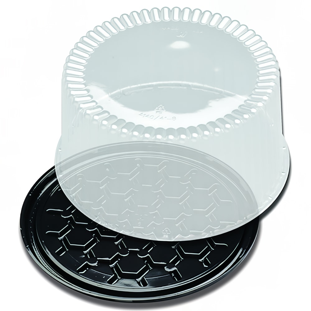 D&W Fine Pack 10" Cake Display Container w/ Lid - Polystyrene, Black (G40-1)