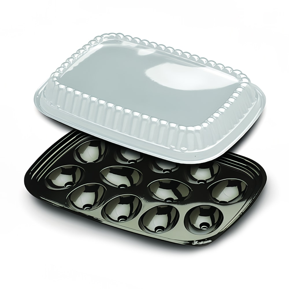 D&W Fine Pack Egg Display Tray w/ Lid - PET, Black (I51P)